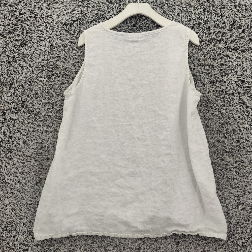 Bryn Walker Womens Lagenlook Coastal 100% Linen Tank Top L White Sleeveless Airy - Picture 4 of 16